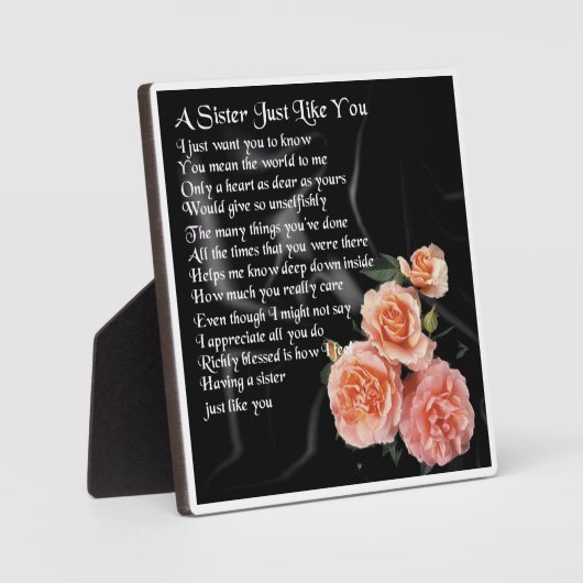 Sister Poem Plaque - Rose zum Schwarzen Seidendesi Fotoplatte (Vorderseite)