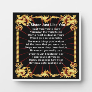 Sister Poem Plaque - Schwarzes Design Fotoplatte