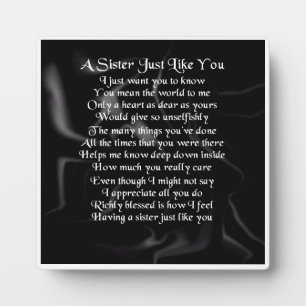 Sister Poem Plaque - Schwarzes Seidendesign Fotoplatte
