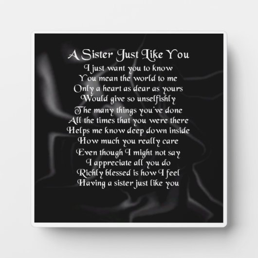 Sister Poem Plaque - Schwarzes Seidendesign Fotoplatte (Vorderseite)