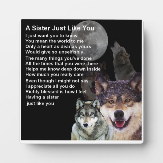 Sister Poem Plaque - Wolf Design Fotoplatte (Vorderseite)