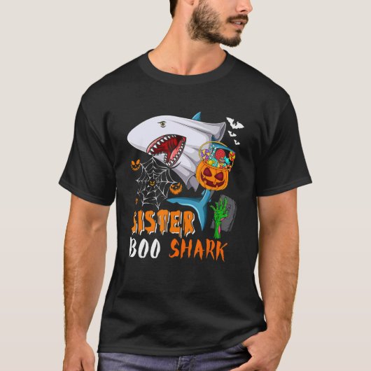 Sister Shark Boo Halloween Shark Boo Ghost Candy P T-Shirt (Vorderseite)
