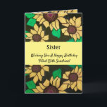 Sister Sunny Sunblumen Happy Birthday Karte<br><div class="desc">Feiern Sie den glücklichen Geburtstag Ihrer Schwester mit einer sonnigen,  hellen Sonnenblumenkarte. Die schlichten gelben Blüten verleihen dem dramatischen schwarzen Hintergrund Pop mit kräftigen Farben. Stilvoll,  modern und fröhlich,  ist das Aquarell- und Tintengemälde ein kreativer Weg,  um Sonnenblumen und Sonnenschein an einem besonderen Tag zu senden.</div>