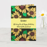 Sister Sunny Sunblumen Happy Birthday Karte<br><div class="desc">Feiern Sie den glücklichen Geburtstag Ihrer Schwester mit einer sonnigen,  hellen Sonnenblumenkarte. Die schlichten gelben Blüten verleihen dem dramatischen schwarzen Hintergrund Pop mit kräftigen Farben. Stilvoll,  modern und fröhlich,  ist das Aquarell- und Tintengemälde ein kreativer Weg,  um Sonnenblumen und Sonnenschein an einem besonderen Tag zu senden.</div>