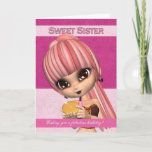 Sister Trendy Birthday Girl Greeting Card Karte<br><div class="desc">Cute birthday card with birthday girl,  makeup and compact,  trendy clothing and hair colors</div>