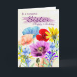 Sister Watercolor Wilde Blume Geburtskarte Karte<br><div class="desc">Hübsche Aquarellgarten Blume Stiefmütterchen in verschiedenen Farben,  alle Blume wurden ursprünglich von mir selbst bemalt. Eine süße Karte,  die perfekt für jede Dame ist.</div>