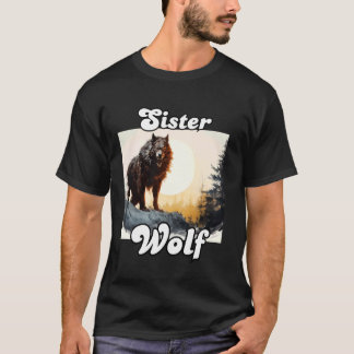 Sister Wolf Matching Family Tribe Wolves Moon Girl T-Shirt
