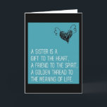 SISTER-YOU SIND EIN GESCHENK FÜR MEIN HERZ=GEBURTS KARTE<br><div class="desc">HAST DU DIESEN SCHWESTER NUR "LIEBE SO VIEL"? LASS IHR WISSEN MIT DIESER SCHÖNEN UND SEHR GEDANKENSWERTEN KARTE FÜR IHREN BESONDEREN GEBURTSTAG!!</div>