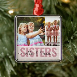 Sisters Add Your Names Foto Collage Ornament Aus Metall