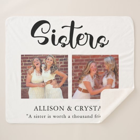  Sisters Calligraphy 2 Foto Collage Quote Geschenk Sherpadecke (Vorderseite (Horizontal))