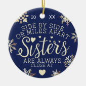 Sisters Connected At Heart Foto von Keepsake Navy Keramik Ornament (Vorne)