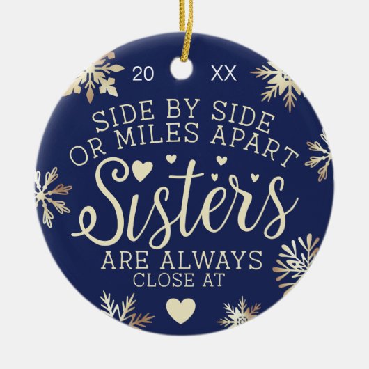Sisters Connected At Heart Foto von Keepsake Navy Keramik Ornament (Vorne)