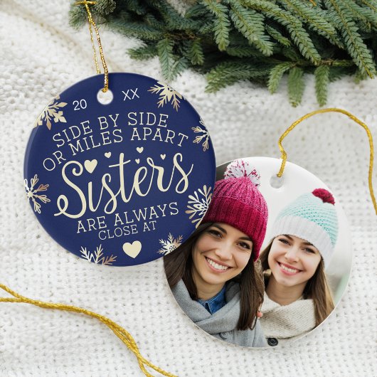 Sisters Connected At Heart Foto von Keepsake Navy Keramik Ornament