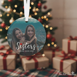 Sisters Connected At Heart Photo Keepsake White Ornament