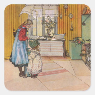 Sisters - Koket av Carl Larsson Quadratischer Aufkleber