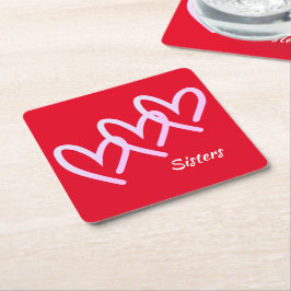 Sisters Liebe Red Heart Square Paper Untersetzer