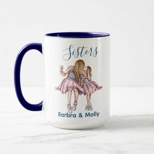 Sisters nennen Simple Modern Blue Customized Tasse (Links)