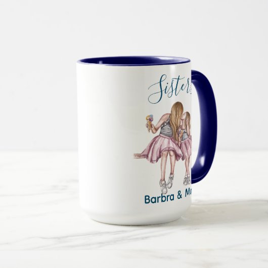 Sisters nennen Simple Modern Blue Customized Tasse (VorderseiteRechts)