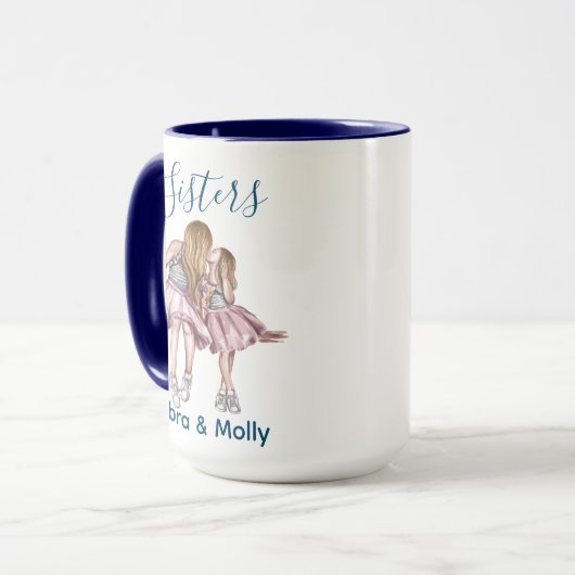 Sisters nennen Simple Modern Blue Customized Tasse (Vorderseite Links)