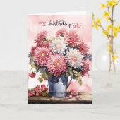Sister's November Birthday Pink Chrysanthemums Karte (Gelbe Blume)