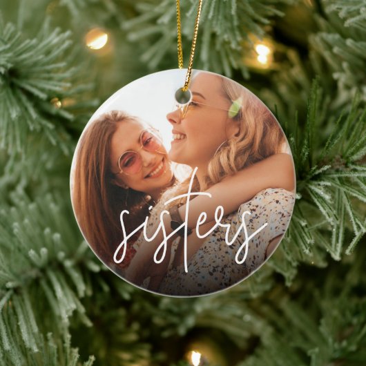 Sisters Overlay-Foto Keramik Ornament (Baum)