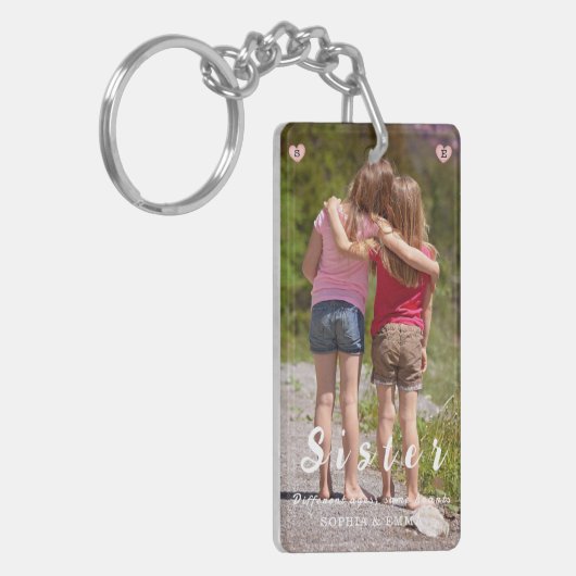 Sisters Photo Collage Keychain – Same Hearts Schlüsselanhänger (Vorderseite links)