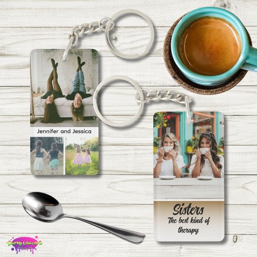 Sisters Photo Collage with Names, Best Therapy Schlüsselanhänger