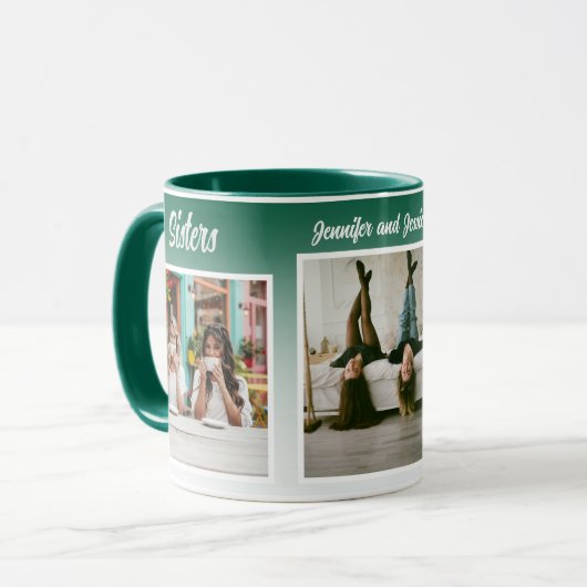 Sisters Photo Collage with Names, Best Therapy Tasse (Vorderseite Links)