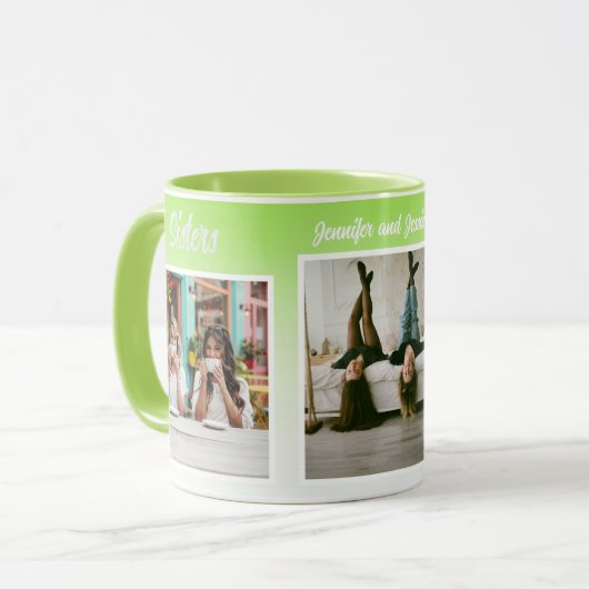 Sisters Photo Collage with Names, Best Therapy Tasse (Vorderseite Links)