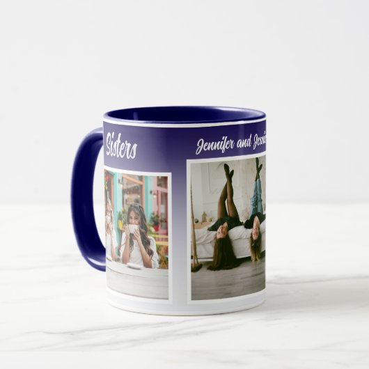 Sisters Photo Collage with Names, Best Therapy Tasse (Vorderseite Links)