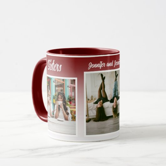 Sisters Photo Collage with Names, Best Therapy Tasse (Vorderseite Links)