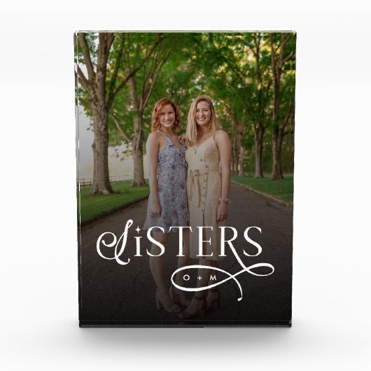 Sisters Photo Personalized Monogram Fotoblock (Vorderseite)