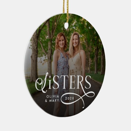 Sisters Photo Personalized Monogram Keramik Ornament (Rechts)