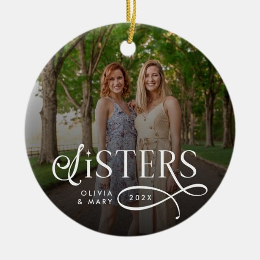 Sisters Photo Personalized Monogram Keramik Ornament (Vorne)