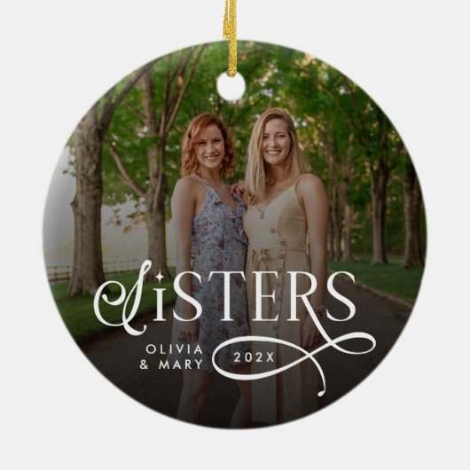 Sisters Photo Personalized Monogram Keramik Ornament (Hinten)