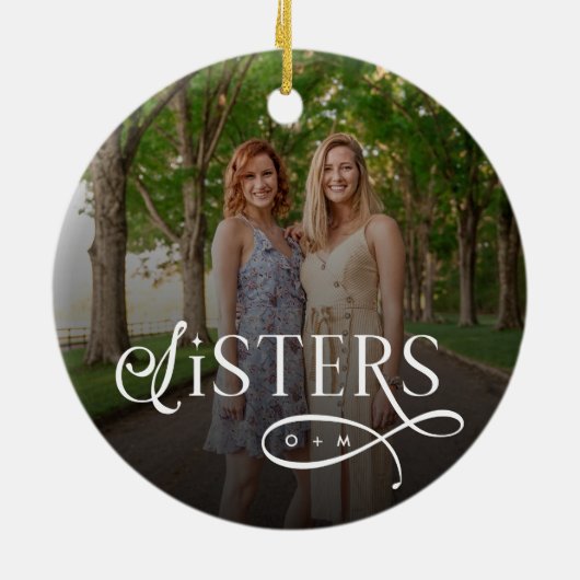 Sisters Photo Personalized Monogram Keramik Ornament (Hinten)
