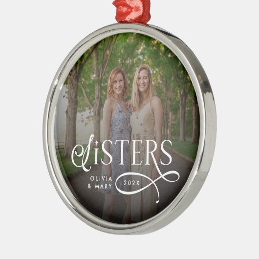 Sisters Photo Personalized Monogram Ornament Aus Metall (Links)