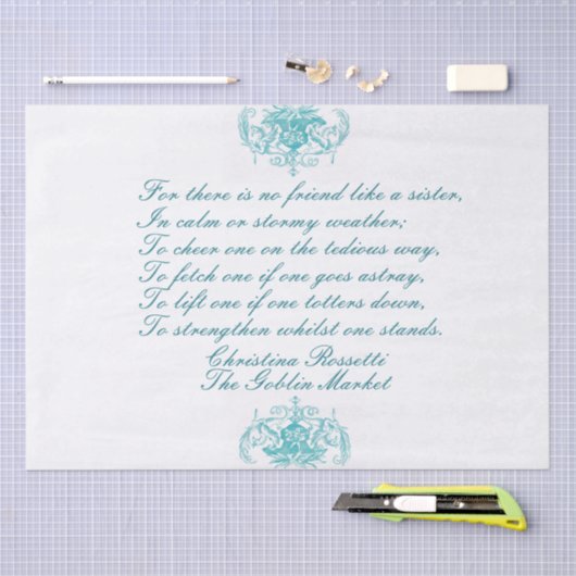 Sisters Poem Christina Rossetti Türkis Script Seidenpapier (Handwerk)