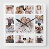 Sisters Script Family Memory Foto Grid Collage Quadratische Wanduhr (Vorderseite)