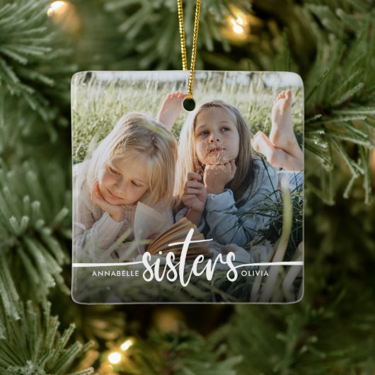 Sisters Script Modernes Foto Keramikornament (Baum)
