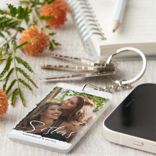 Sisters Script Modernes Foto  Schlüsselanhänger (Vorderseite rechts)