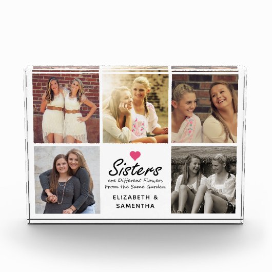Sisters Script Quote Hot Pink Heart Foto Collage (Vorderseite)