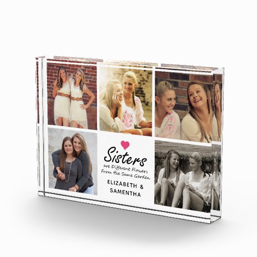 Sisters Script Quote Hot Pink Heart Foto Collage (Rechts)