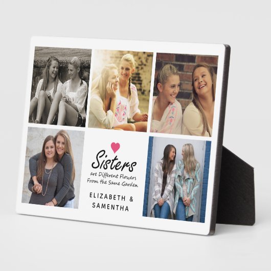 Sisters Script Quote Hot Pink Heart Foto Collage Fotoplatte (Seite)