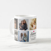 Sisters Script Quote Hot Pink Heart Foto Collage Kaffeetasse (Vorderseite Links)