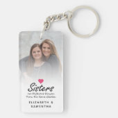 Sisters Script Zitat Hot Pink Heart Foto Keepake Schlüsselanhänger (Rückseite)