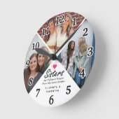 Sisters Script Zitat Modernes Hot Pink Heart Foto Runde Wanduhr (Winkel)