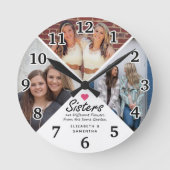 Sisters Script Zitat Modernes Hot Pink Heart Foto Runde Wanduhr (Vorderseite)