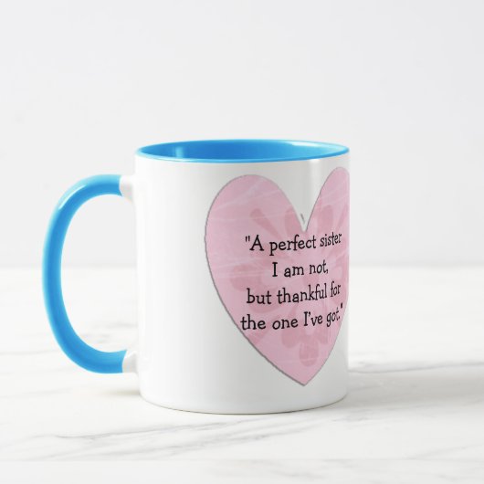 Sisters Tasse mit Foto und Zitat in rosa Herzen (Links)
