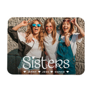Sisters Typografisches Skript-Foto Magnet